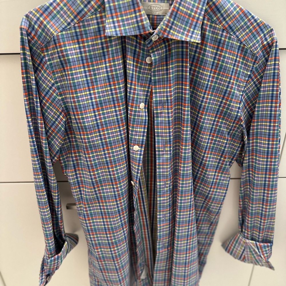 Eton Blue and Red Casual Button Down Shirt